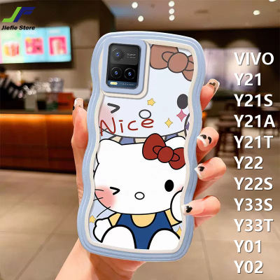 JieFie ขอบคลื่นน่ารักเคสโทรศัพท์สำหรับ VIVO Y21 / Y21S / Y22 / Y22S / Y21A / Y21T / Y33S / Y33T / Y35 / Y01/Y02การ์ตูน Hello Kitty ซองนุ่มกันกระแทกฝาครอบโทรศัพท์