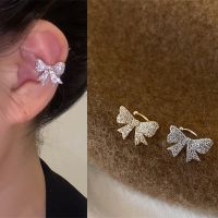 【YF】 Trend Zircon Crystal Bow Ear Bone Clip Non-Pierced Earring Gold Silver Color Cuff for Women Girls Aesthetic Jewelry