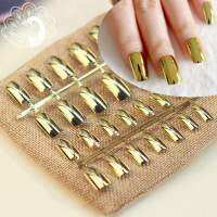 Package Simple in Color Gold Size Long Nails False Surface Mirror Acrylic Tips Nail Metallic Sexy 24pcs