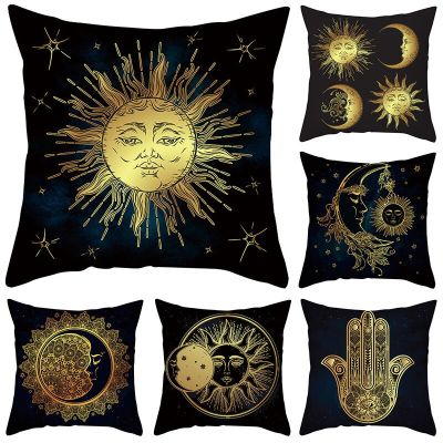45CM Black Gold Sun Moon Style Pillow Case European Classical Sofa Throw Cushion Cover Room Home Decorative Pillowcase Car Decor