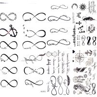 【YF】 Waterproof Black Infinity Tattoo Feather Bird Women Body Hand Art Drawing Temporary Stickers Men Finger Tatto Small Paste