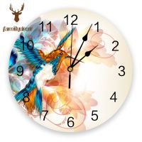 Vintage Watercolor Yellow Ostrich Printed PVC Wall Clock Modern Design Home Decor Bedroom Silent Oclock For Living Room