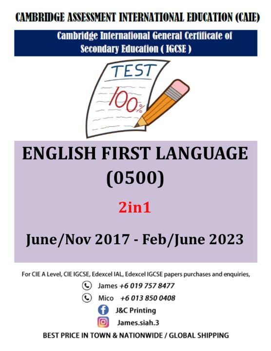 Cambridge Igcse ENGLISH FIRST LANGUAGE 0500 (PAPER 1,2) PAST YEAR PAPER ...