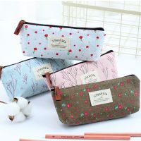 Ins Floral Pencil Case Kawaii Canvas Zipper Pencil Bag Korean Stationery Cute Pencil Pouch Storage Bag School Office Supplies Pencil Cases Boxes