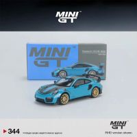 Mini GT 1:64 Model Car Porsche 991 GT2 RS Alloy Die-Cast Vehicle - LHD Weissach Blue #344