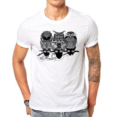 Mens Night Warrior Owl Print Short Sleeve T-shirts Funny T-shirts With Tattoos Tees 100% Cotton Gildan
