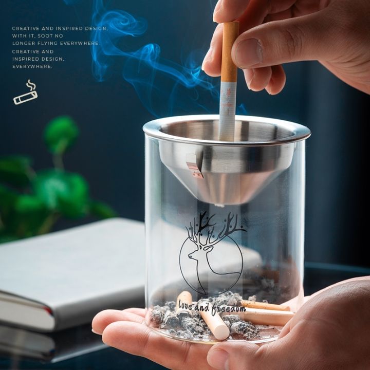 hot-dt-๑-gianxi-detachable-glass-ashtray-funnel-windproof-car-cup-room-anti-fly-ash-office-with-lid