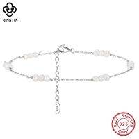 Rinntin 925 Sterling Silver Natural Pearls Anklets for Women Fashion Foot Bracelet Ankle Straps Pearls Summer Jewelry SA36