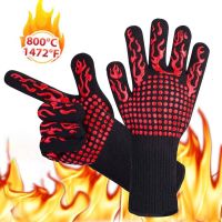 1Pcs BBQ Gloves High Temperature Resistance Oven Mitts 500-800 Degrees Fireproof Barbecue Heat Insulation Microwave Oven Gloves Potholders  Mitts   Co