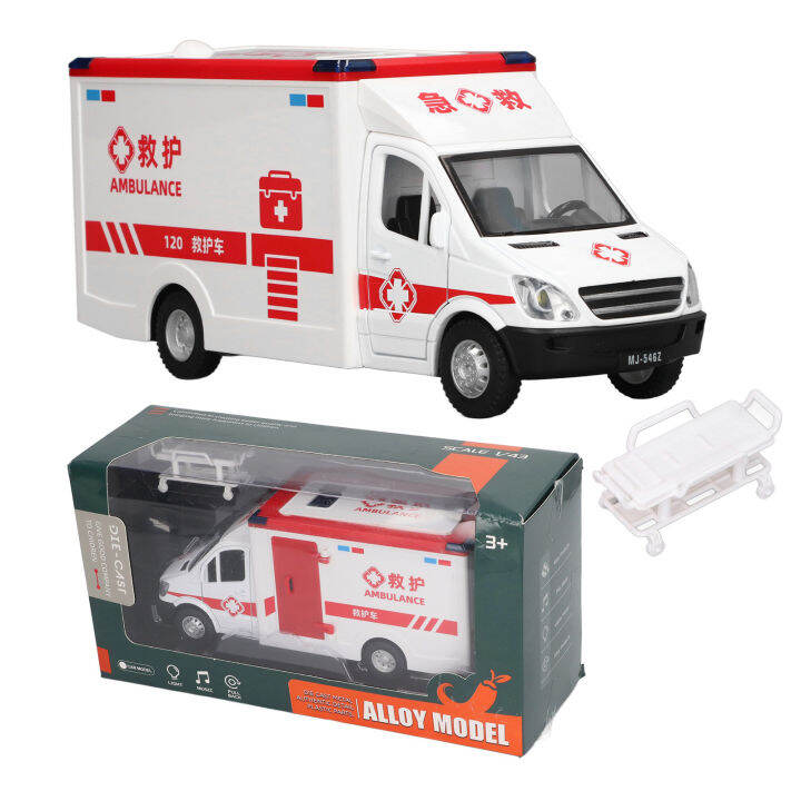 Ambulance Toy Car Alloy High Simulation Friction Powered Wheels 