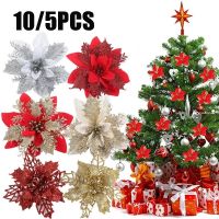 [Christmas Products] 2/13/14cm Big Flower Head Glitter Artificial Silk Flower Christmas Ornaments For Xmas Tree / Christmas Tree Decorations