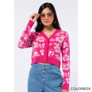 Áo len dệt kim Colorbox họa tiết hoa dâm bụt - Hồng