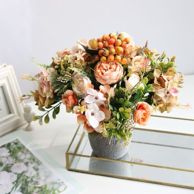 【hot】 Branco de seda rosas artificiais flores casamento outono decoração alta qualidade grande bouquet luxo falso arranjo flor a granel