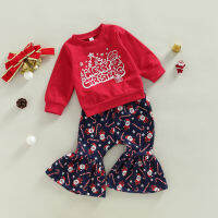 Fabumily Kinder-Kleinkind-Baby-Weihnachts-Outfit Langarm-Sweatshirt Mit Doll+ Bell-Bottom-Hose-Set (บ้านสีชมพู2-3ปี)