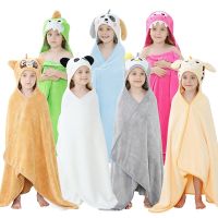 Toddler Kids Beach Towel Coral Velvet Bathrobe Baby Boys Girls Animal Hooded Bathing Towel 80x130cm Children Dinosaur Blanket