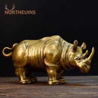 Resin Golden Imitation Rhinoceros Figurines Miniature Rhino Ornament Home Living Room Desktop Decoration Accessories