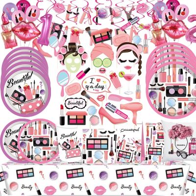 【CW】☬❆  Make Up Birthday Favor Spa Makeup Disposable Tableware Set Baby Shower Hen Supplies