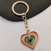 New enamel rainbow love keychain metal heart-shaped DIY handmade keychain pendant girl boy car bag couple gift pendant