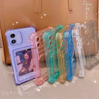 เคสกระเป๋าสตางค์ซิลิโคนใสสำหรับ IPhone 15 14 13 12 11 Pro Max X XS Max 7 8 Plus ฝาครอบกระเป๋าใส่บัตรป้องกันเลนส์กันกระแทก