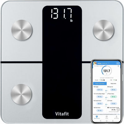 Vitafit Smart Scales for Body Weight and Fat Percentage, Weighing Professional Since 2001,Digital Wireless Bathroom Scale for BMI Water Muscle Sync App, 400lb, Silver