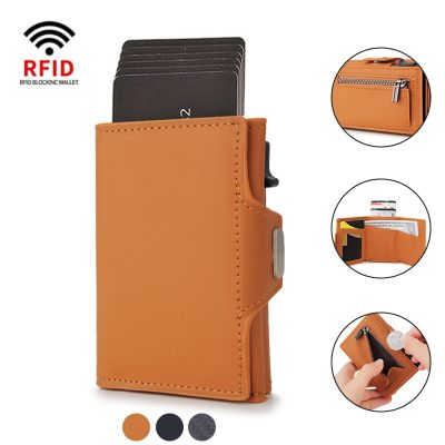 2022 Fashion Aluminum Credit Card Wallet RFID Blocking Trifold Smart Luxury Leather Men Wallets Slim with Coin Pocket Vallet