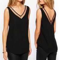 【HOT】☾ Female Blouse 2020 New Fashion Sleeveless Shirts V Neck Mesh Size S-3XL