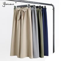 Yanueun Spring Summer Hot Sale Solid Wide Leg Pants Loose Pants Bow Ankle Length Pants Womens High Waist Stylish Loose Pants