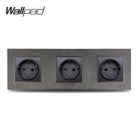 Wallpad S6 3เฟรม Eu เต้าเสียบไฟฟ้าซ็อกเก็ตไฟผนังสีดำเงินสีทองแปรงพลาสติก Pc เลียนแบบอลูมิเนียม