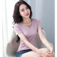 SK1633 -S to 5XL MSIA Ready Stock Women Plain T-Shirt Women Top Female Top 实拍V领纯棉短袖T恤