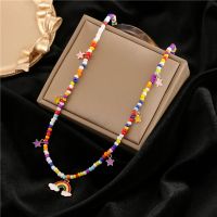 【JH】 Cross-border European and style rice bead necklace rainbow pendant beaded collarbone chain female