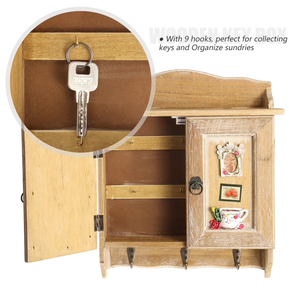  Wooden Wall Mounted Key Box & Brackets Cupboard Hooks