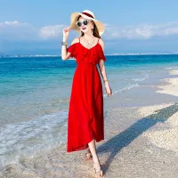 2121 chiffon shoulder the seaside beach dress vamco Bohemia show thin holiday dress female dress condole belt