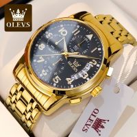 ZZOOI OLEVS Luxury Mens Watches Original Gold Chronograph Wristwatch Waterproof Stainless Steel Luminous Quartz Watch for Man Social