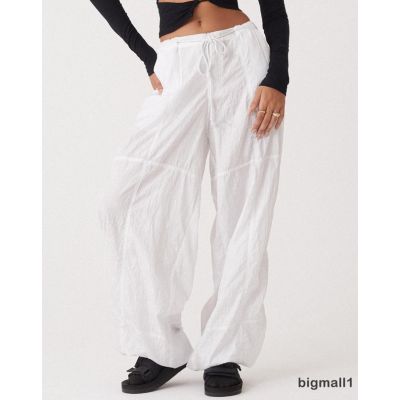 Bigmall- กางเกงขายาว ขากว้าง ลําลอง ทรงหลวม เอวต่ํา สีพื้น สไตล์เรียบง่าย สําหรับสตรี