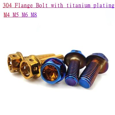 1-3pcs M4 M5 M6 M8 304 stainless steel Hexagon Flange Head Screw bolts with titanium plated blue gloden colour Nails Screws Fasteners