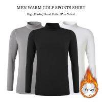 Winter Men Sports Golf Wear Long-sleeved Fleece Shirt Male Keep Warm Underwear Elastic T-shirts Soft Tops Stand Collar S-3XL