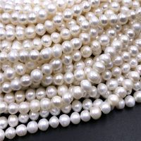 Potato Round White Pearls Beads 7-8mm Natural Freshwater Baroque Pearls for Necklace celet Jewelry Making 14" Wedding DIY