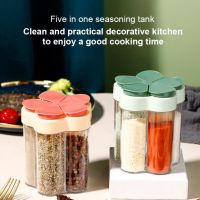 （orange kitchen）5 In 1 Seasoning Jar Spice Bottle Sealed Lid Combination Seasoning Strawtank