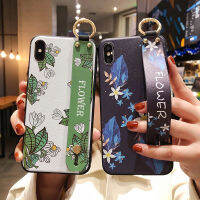 เคสซัมซุงสีฟ้าน่ารักและดอกไม้สีขาว Samsung S21 Ultra S20FE S20 Ultra S20 Plus S20 S10 Plus S10 S9 Plus S8 Plus NOTE 8 9 10 Pro Note 20 Ultra สายรัดข้อมือด้านหลังเคสมือจับสำหรับโทรศัพท์มือถือฝาครอบ