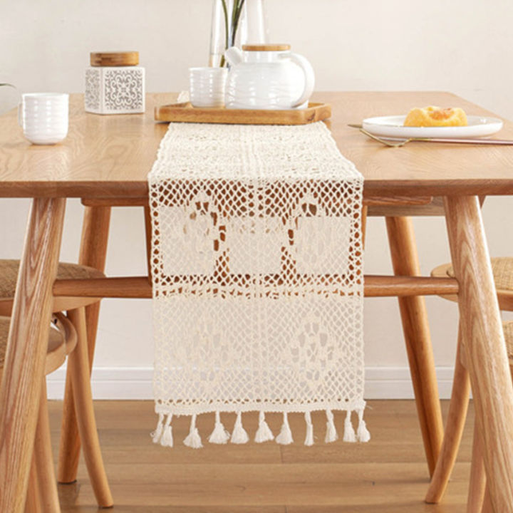 9-5-x-71-beige-macrame-table-runner-ลูกไม้โครเชต์สี่เหลี่ยมหรูหราธงอาหารค่ำสไตล์โบฮีเมียน