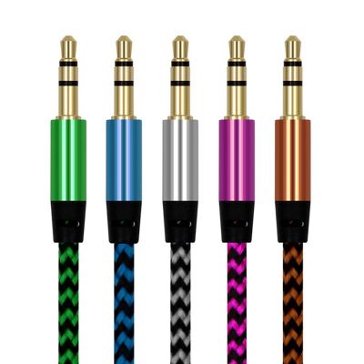 1m Nylon Audio Cable Line Multi-color Portable Stereo Gold Plug 3.5 mm Male to Male Car Aux Cord for CD MP3 Players Sound Cards