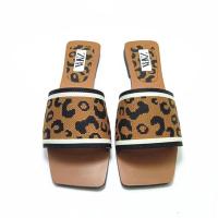 2023 ZARAˉSpring/Summer New Womens Shoes Leopard Print Flat Bottom Slippers Sandals