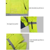 Mens Winter Hi Vis Yellow Safety Jacket Reflective Waterproof Jacket With Removable Sleeves Reflective Workwear