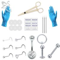 ZS Professional Body Piercing Kit Stainless Steel 14G 16G 20G Needle Clamp Glove Tool Belly Button tongue Lip Nose Ring Jewelry