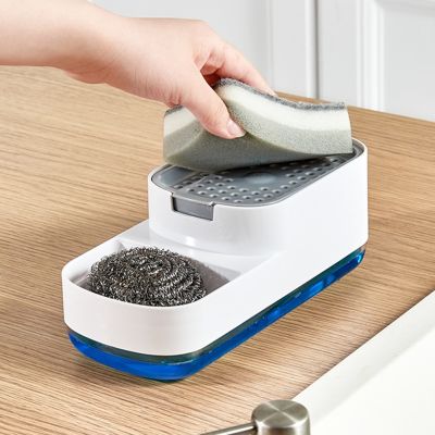 ▲☏ Liquid Hand Soap Dispenser Press type Kitchen Dish Soap Box Convenient Sponge Stand Scrubber Holder Kitchen Bathroom Supplies