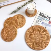 Rattan Woven Table Mats Eco-Friendly Placemat Round Woven Insulation Heat Coasters Handmade Coffee Cup Pad Home Decor