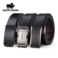 BISONDENIM Men Belts Automatic Buckle Belt Genune Leather High Quality Belts For Men Leather Strap Casual Buises for Jeans Belts