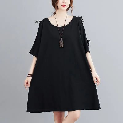 size 8XL 150KG Summer Black Dress O Neck Short Sleeve Dress Strapless Ladies Dresses Plus Size Women Clothing