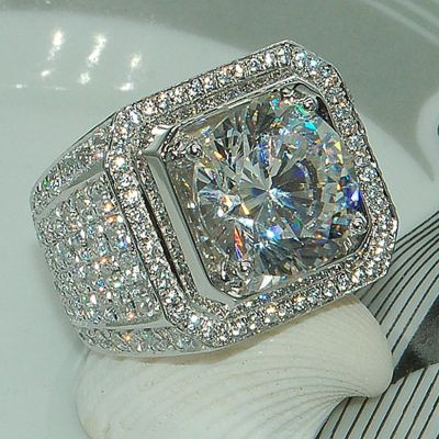 Milangirl หินไรน์สโตนฮิปฮอปใหญ่สำหรับผู้ชายประดับแหวนสี่เหลี่ยมแวววาวปูแหวนคุณภาพสูงสุดหมั้นงานแต่งงาน CZ