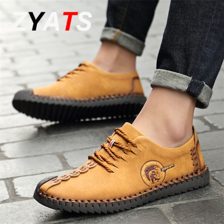 zyats-รองเท้าส้นเตี้ยผู้ชายหนังรองเท้าหนังนิ่มรองเท้าโลฟเฟอร์ลำลองขนาดใหญ่38-46สีเหลือง